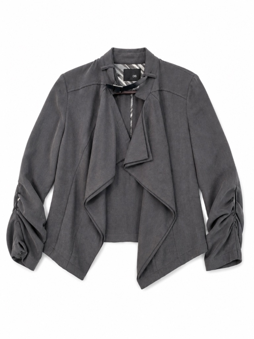 Waterfall open jacket role tab sleeves 100% Tencel made in Turkey grey office